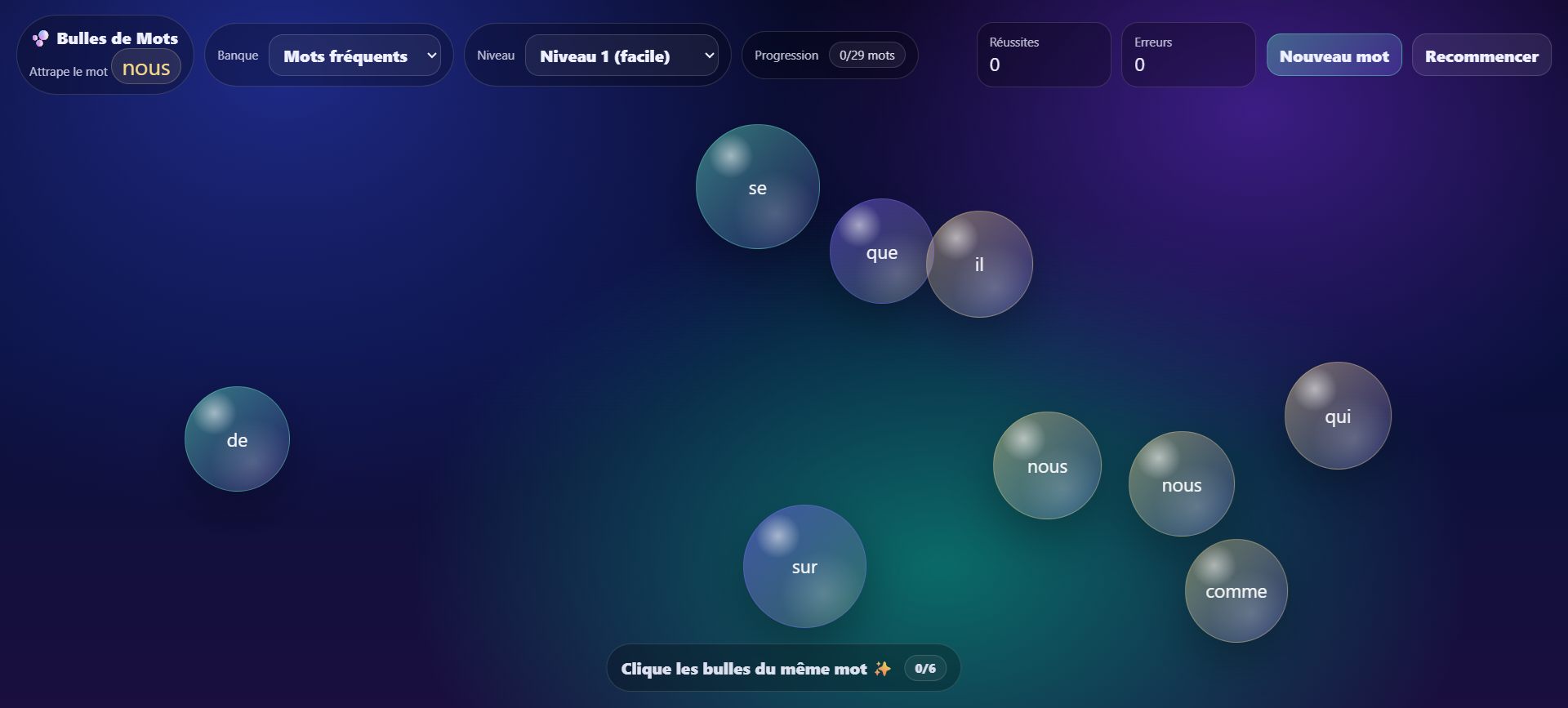 Aperçu : Bulles — Repérage