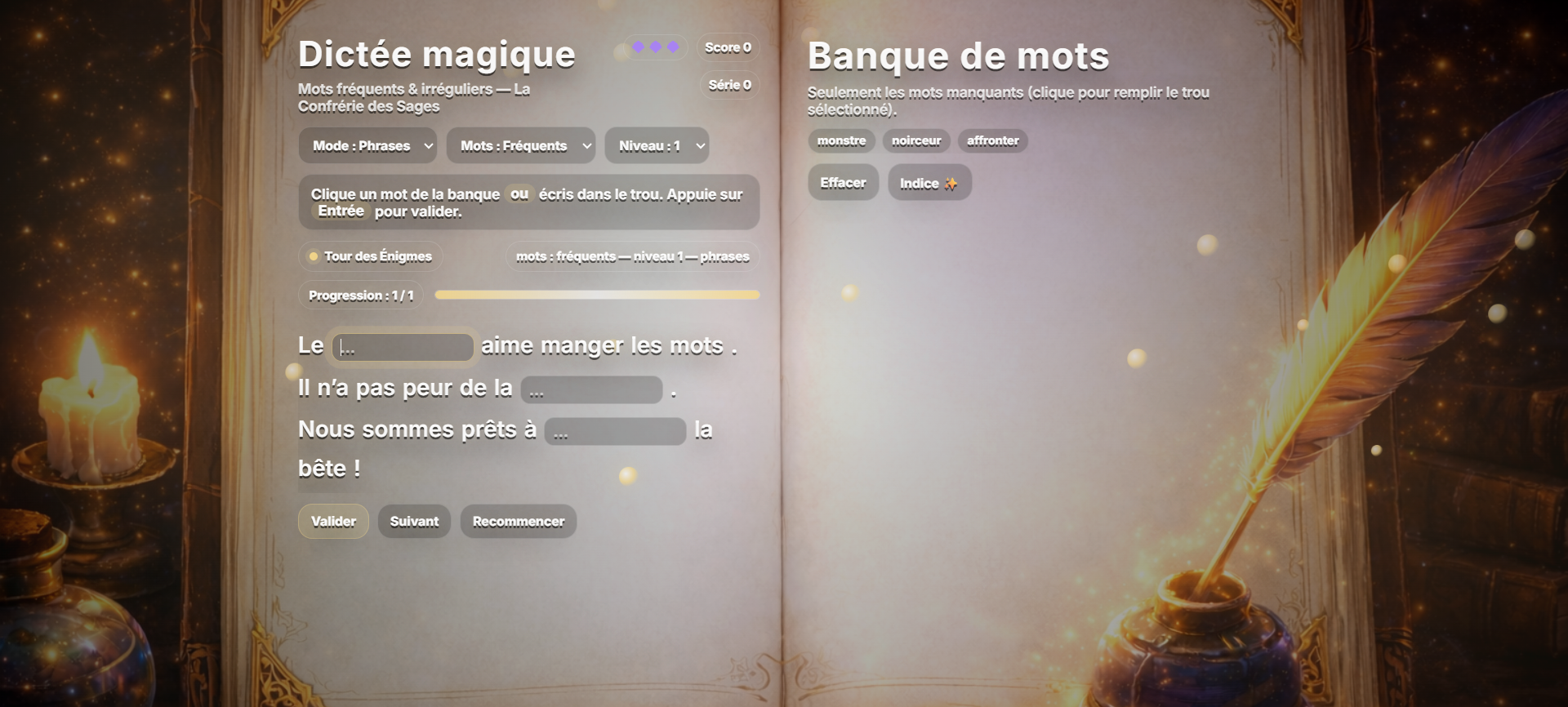 Aperçu : Dictée magique