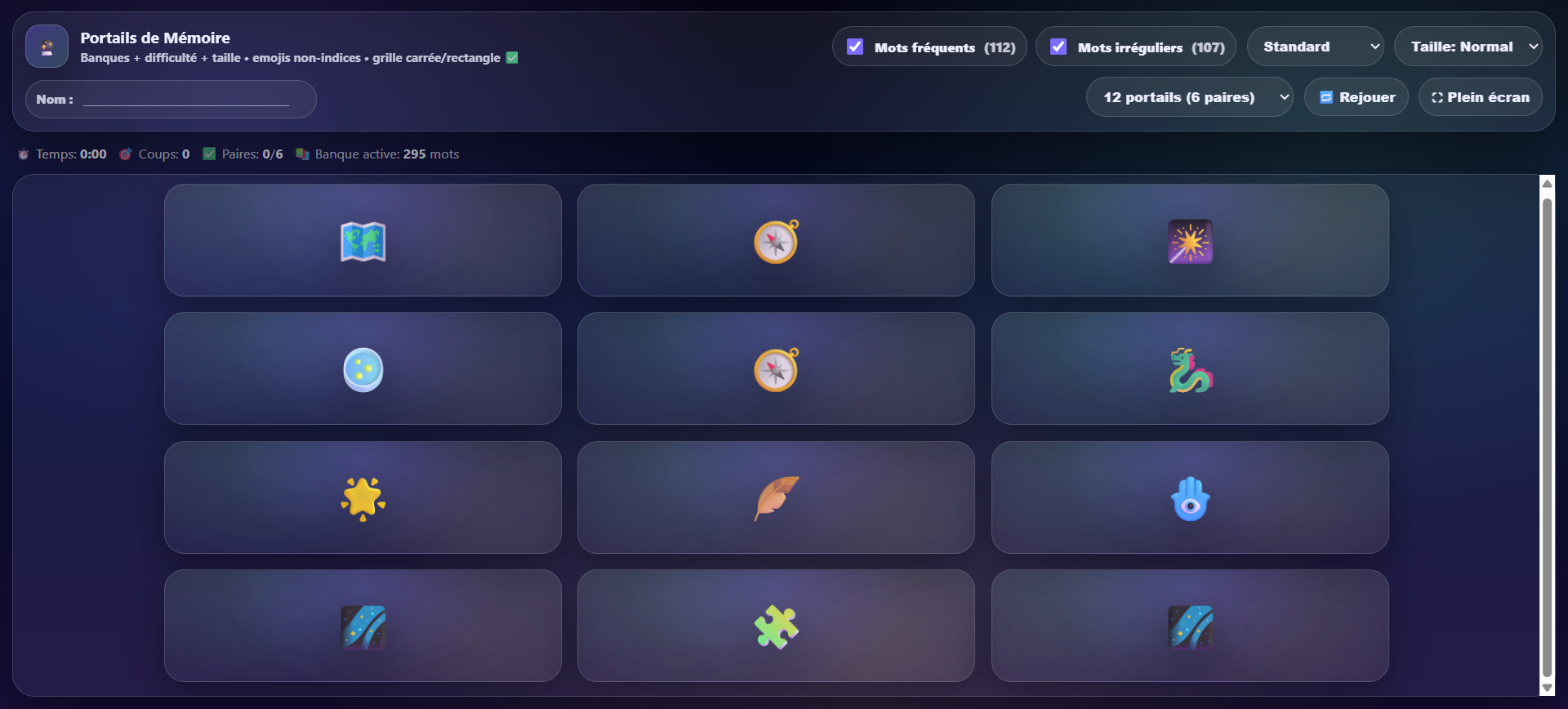 Aperçu : Memory — Mots fréquents